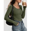 image:imageANRABESS Long Sleeve Shirts for Women Ribbed Knit Tops  Soft Slim Fit Scoop Neck Henley Basic Blouses Business Casual Work Outfits Fall Winter Spring Tee ShirtArmy Green