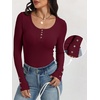 image:imageANRABESS Long Sleeve Shirts for Women Ribbed Knit Tops  Soft Slim Fit Scoop Neck Henley Basic Blouses Business Casual Work Outfits Fall Winter Spring Tee ShirtBurgundy