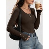 image:imageANRABESS Long Sleeve Shirts for Women Ribbed Knit Tops  Soft Slim Fit Scoop Neck Henley Basic Blouses Business Casual Work Outfits Fall Winter Spring Tee ShirtBrown