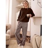 image:imageANRABESS Two Piece Lounge Sets for Women Gingham Sweatsuits  Crewneck Long Sleeve Sweatshirts Wide Leg Pants Set Travel Airport Clothing Daily Casual Wear Matching Fall Winter OutfitsBrown