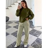 image:imageANRABESS Two Piece Lounge Sets for Women Gingham Sweatsuits  Crewneck Long Sleeve Sweatshirts Wide Leg Pants Set Travel Airport Clothing Daily Casual Wear Matching Fall Winter OutfitsGreen