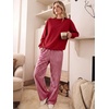image:imageANRABESS Two Piece Lounge Sets for Women Gingham Sweatsuits  Crewneck Long Sleeve Sweatshirts Wide Leg Pants Set Travel Airport Clothing Daily Casual Wear Matching Fall Winter OutfitsRed