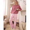 image:imageANRABESS Two Piece Lounge Sets for Women Gingham Sweatsuits  Crewneck Long Sleeve Sweatshirts Wide Leg Pants Set Travel Airport Clothing Daily Casual Wear Matching Fall Winter OutfitsPink