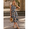image:imageANRABESS Womens Smocked Summer Sleeveless Midi Dresses  Crewneck Elastic Waist Sundress with PocketsALine Flowy Dress2026 Casual Beach Vacation WorkSpring Fall LayeringFlower Cluster