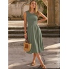 image:imageANRABESS Womens Smocked Summer Sleeveless Midi Dresses  Crewneck Elastic Waist Sundress with PocketsALine Flowy Dress2026 Casual Beach Vacation WorkSpring Fall LayeringOlive