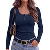 image:imageANRABESS Long Sleeve Shirts for Women Ribbed Knit Tops  Soft Slim Fit Scoop Neck Henley Basic Blouses Business Casual Work Outfits Fall Winter Spring Tee ShirtNavy Blue