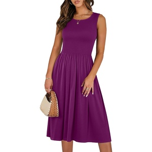 image:imageANRABESS Womens Smocked Summer Sleeveless Midi Dresses  Crewneck Elastic Waist Sundress with PocketsALine Flowy Dress2026 Casual Beach Vacation WorkSpring Fall LayeringDark Purple