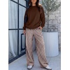 image:imageANRABESS Two Piece Sets for Women Gingham Pants Lounge Set  Long Sleeve Sweatshirts Wide Leg Pants Fall Outfits Travel Vacation Airport Fashion Clothing 2026 Daily Matching SweatsuitsBrown