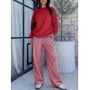 image:imageANRABESS Two Piece Sets for Women Gingham Pants Lounge Set  Long Sleeve Sweatshirts Wide Leg Pants Fall Outfits Travel Vacation Airport Fashion Clothing 2026 Daily Matching SweatsuitsRed