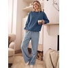 image:imageANRABESS Two Piece Sets for Women Gingham Pants Lounge Set  Long Sleeve Sweatshirts Wide Leg Pants Fall Outfits Travel Vacation Airport Fashion Clothing 2026 Daily Matching SweatsuitsBlue