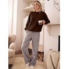 image:imageANRABESS Two Piece Sets for Women Gingham Pants Lounge Set  Long Sleeve Sweatshirts Wide Leg Pants Fall Outfits Travel Vacation Airport Fashion Clothing 2026 Daily Matching SweatsuitsBrown