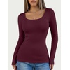 image:imageANRABESS Women Long Sleeve Thermal Shirts Scoop Neck Top  Fleece Lined Warm Layer Undershirt Soft Slim Fit Casual Basic Cute Top 2026 Fall Winter Clothes Daily WearDeep Red
