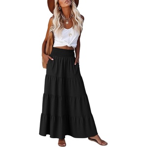 image:imageANRABESS Womens Maxi Skirts Elastic High Waist ALine Tiered Long Flowy Boho Skirts Summer Casual Beach amp Vacation WearBlack