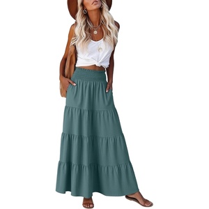 image:imageANRABESS Womens Maxi Skirts Elastic High Waist ALine Tiered Long Flowy Boho Skirts Summer Casual Beach amp Vacation WearLake