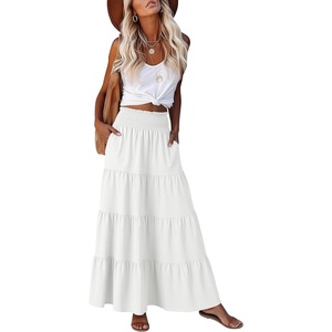 image:imageANRABESS Womens Maxi Skirts Elastic High Waist ALine Tiered Long Flowy Boho Skirts Summer Casual Beach amp Vacation WearWhite
