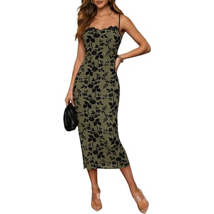 image:imageANRABESS Womens Semi Formal Bodycon Floral Midi Dresses  Soft Stretchy Fabrics Adjustable Spaghetti Strap Dress Elegant Sexy  Spring Summer CocktailampWedding GuestampParty OutfitsArmy Green