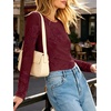 image:imageANRABESS Women Long Sleeve Floral Mesh Slim Fit Going Out Tops  Crewneck Dressy Casual ShirtSoft LightweightTextured Pattern Party Club Work Outfits 2026 Fall Spring Transition ClothesWine Red