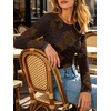 image:imageANRABESS Women Long Sleeve Floral Mesh Slim Fit Going Out Tops  Crewneck Dressy Casual ShirtSoft LightweightTextured Pattern Party Club Work Outfits 2026 Fall Spring Transition ClothesCoffee