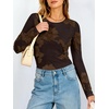 image:imageANRABESS Women Long Sleeve Floral Mesh Slim Fit Going Out Tops  Crewneck Dressy Casual ShirtSoft LightweightTextured Pattern Party Club Work Outfits 2026 Fall Spring Transition ClothesCoffee