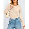image:imageANRABESS Women Long Sleeve Floral Mesh Slim Fit Going Out Tops  Crewneck Dressy Casual ShirtSoft LightweightTextured Pattern Party Club Work Outfits 2026 Fall Spring Transition ClothesBeige