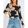 image:imageANRABESS Women Long Sleeve Floral Mesh Slim Fit Going Out Tops  Crewneck Dressy Casual ShirtSoft LightweightTextured Pattern Party Club Work Outfits 2026 Fall Spring Transition ClothesChampagne