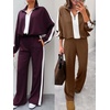 image:imageANRABESS Womens 2 Piece Lounge Set Color Block Tracksuit Sweatsuit  Half Zip Collared Sweatshirt Wide Leg Sweatpants Airport Travel Outfit Comfy Workout Matching Sets Fall Winter ClothingBrown White