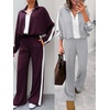 image:imageANRABESS Womens 2 Piece Lounge Set Color Block Tracksuit Sweatsuit  Half Zip Collared Sweatshirt Wide Leg Sweatpants Airport Travel Outfit Comfy Workout Matching Sets Fall Winter ClothingGrey White