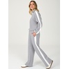 image:imageANRABESS Womens 2 Piece Lounge Set Color Block Tracksuit Sweatsuit  Half Zip Collared Sweatshirt Wide Leg Sweatpants Airport Travel Outfit Comfy Workout Matching Sets Fall Winter ClothingGrey White