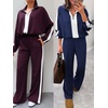 image:imageANRABESS Womens 2 Piece Lounge Set Color Block Tracksuit Sweatsuit  Half Zip Collared Sweatshirt Wide Leg Sweatpants Airport Travel Outfit Comfy Workout Matching Sets Fall Winter ClothingNavy White