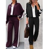 image:imageANRABESS Womens 2 Piece Lounge Set Color Block Tracksuit Sweatsuit  Half Zip Collared Sweatshirt Wide Leg Sweatpants Airport Travel Outfit Comfy Workout Matching Sets Fall Winter ClothingBlack White