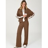 image:imageANRABESS Womens 2 Piece Lounge Set Color Block Tracksuit Sweatsuit  Half Zip Collared Sweatshirt Wide Leg Sweatpants Airport Travel Outfit Comfy Workout Matching Sets Fall Winter ClothingBrown White