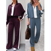 image:imageANRABESS Womens 2 Piece Lounge Set Color Block Tracksuit Sweatsuit  Half Zip Collared Sweatshirt Wide Leg Sweatpants Airport Travel Outfit Comfy Workout Matching Sets Fall Winter ClothingBlue White
