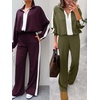 image:imageANRABESS Womens 2 Piece Lounge Set Color Block Tracksuit Sweatsuit  Half Zip Collared Sweatshirt Wide Leg Sweatpants Airport Travel Outfit Comfy Workout Matching Sets Fall Winter ClothingArmy White