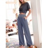 image:imageANRABESS Womens Wide Leg Palazzo Pants with Pockets  Smocked High Waisted Flowy Boho Pants Lightweight Soft Knit Lounge amp Casual Trousers for Beach Vacation Summer FallStriped Navy Blue White