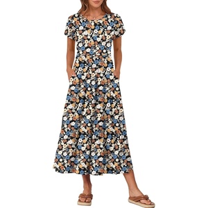 image:imageANRABESS Women Summer Casual Short Sleeve Maxi Dresses A Line Flowy T Shirt Dress 2026 Beach Vacation Sundress with PocketsBlack Floral Cluster