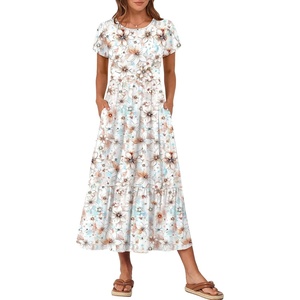 image:imageANRABESS Women Summer Casual Short Sleeve Maxi Dresses A Line Flowy T Shirt Dress 2026 Beach Vacation Sundress with PocketsPrinted White