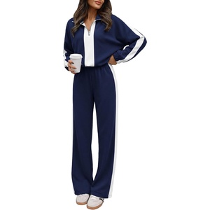 image:imageANRABESS Womens 2 Piece Lounge Set Color Block Tracksuit Sweatsuit  Half Zip Collared Sweatshirt Wide Leg Sweatpants Airport Travel Outfit Comfy Workout Matching Sets Fall Winter ClothingNavy White