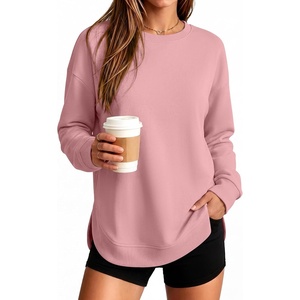 image:imageANRABESS Womens Crewneck Sweatshirt Long Sleeve Shirts  Side Split Curved HemLoose FitSoft Fleece Lined Casual Everyday Wear Lounge WorkampSchool OutfitsFall Spring ClothingPink