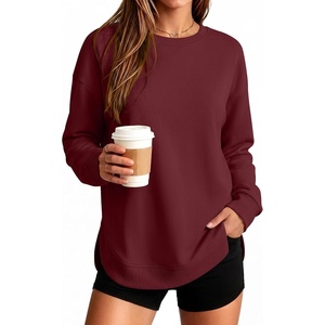 image:imageANRABESS Womens Crewneck Sweatshirt Long Sleeve Shirts  Side Split Curved HemLoose FitSoft Fleece Lined Casual Everyday Wear Lounge WorkampSchool OutfitsFall Spring ClothingWine Red