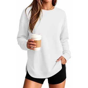 image:imageANRABESS Womens Crewneck Sweatshirt Long Sleeve Shirts  Side Split Curved HemLoose FitSoft Fleece Lined Casual Everyday Wear Lounge WorkampSchool OutfitsFall Spring ClothingWhite