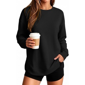 image:imageANRABESS Womens Crewneck Sweatshirt Long Sleeve Shirts  Side Split Curved HemLoose FitSoft Fleece Lined Casual Everyday Wear Lounge WorkampSchool OutfitsFall Spring ClothingBlack