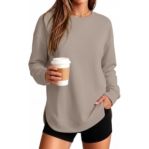 image:imageANRABESS Womens Crewneck Sweatshirt Long Sleeve Shirts  Side Split Curved HemLoose FitSoft Fleece Lined Casual Everyday Wear Lounge WorkampSchool OutfitsFall Spring ClothingMocha