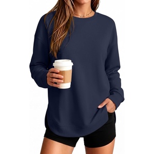 image:imageANRABESS Womens Crewneck Sweatshirt Long Sleeve Shirts  Side Split Curved HemLoose FitSoft Fleece Lined Casual Everyday Wear Lounge WorkampSchool OutfitsFall Spring ClothingDark Blue