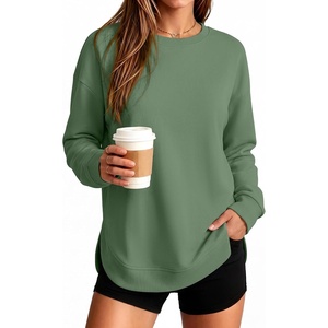 image:imageANRABESS Womens Crewneck Sweatshirt Long Sleeve Shirts  Side Split Curved HemLoose FitSoft Fleece Lined Casual Everyday Wear Lounge WorkampSchool OutfitsFall Spring ClothingGreen