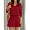 image:imageANRABESS 2 Piece Skirt Sets for Women Sweaters Set  Long Sleeve V Neck Pullover Sweaters Pleated Mini Skirt Fall Winter TrendyComfy CuteLounge Casual Travel Going OutRed