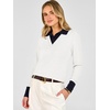 image:imageANRABESS Sweaters for Women Long Sleeve V Neck Polo Shirts  Color Block 2 in 1 Knit Button Cuffs Pullover Sweater Tops Lightweight Business Casual Outfits Cozy Daily Wear Fall ClothesWhite