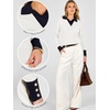 image:imageANRABESS Sweaters for Women Long Sleeve V Neck Polo Shirts  Color Block 2 in 1 Knit Button Cuffs Pullover Sweater Tops Lightweight Business Casual Outfits Cozy Daily Wear Fall ClothesWhite