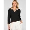 image:imageANRABESS Sweaters for Women Long Sleeve V Neck Polo Shirts  Color Block 2 in 1 Knit Button Cuffs Pullover Sweater Tops Lightweight Business Casual Outfits Cozy Daily Wear Fall ClothesBlack