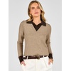 image:imageANRABESS Sweaters for Women Long Sleeve V Neck Polo Shirts  Color Block 2 in 1 Knit Button Cuffs Pullover Sweater Tops Lightweight Business Casual Outfits Cozy Daily Wear Fall ClothesTan