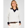 image:imageANRABESS Sweaters for Women Long Sleeve V Neck Polo Shirts  Color Block 2 in 1 Knit Button Cuffs Pullover Sweater Tops Lightweight Business Casual Outfits Cozy Daily Wear Fall ClothesWhite